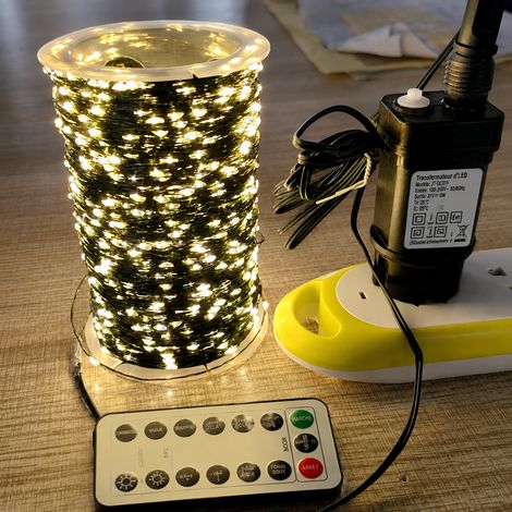 Guirlande lumineuse LED 20m 200 LED blanc chaud avec boîtier piles étanche et télécommande blanc chaud 20 m200 500 g – Livraison gratuite