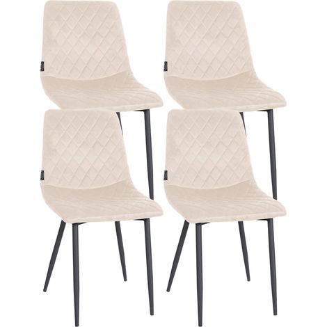 Lot de 4 chaises de salle à manger en tissu velours crème pieds métal noir couture losange CDS10419