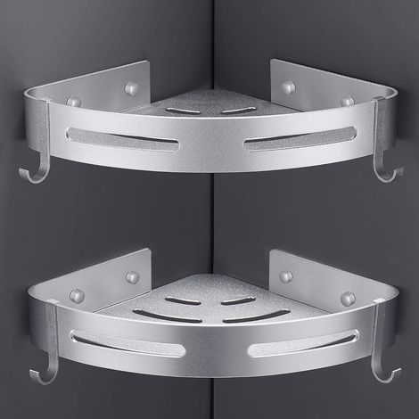 Lot de 2 Etagère Douche d'angle sans Perçage Rangement Salle de Bain Douche Accessoire Salle de Bain Support Porte Savon Douche Aucun Antirouille en Aluminium Avec Crochets Argent (1/3)