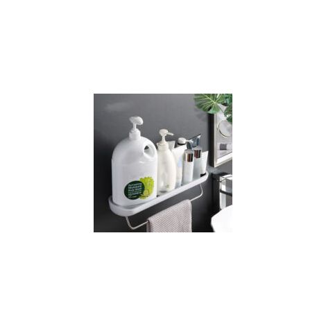 Étagère murale aérée, grise avec porte-serviettes, support mural sans perçage pour salle de bain (1/5)