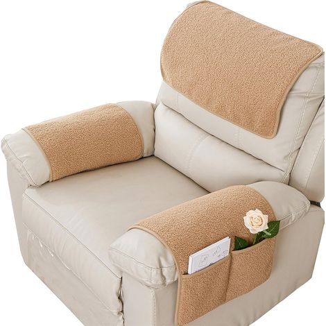 Couverture d'appuie-bras, Protecteur de fauteuil, Glissement protecteur de meubles, Poche de stockage latérale, Couverture d'appuie-bras pour fauteuil, chaise, canapé, 1 siège 3pcs, Cameau