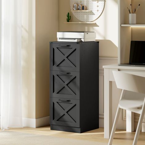 Caisson Bureau 3 Tiroirs, Dossiers Suspendus Lettre/A4, Style Rustique, 40x40x101 cm, Noir (1/5)