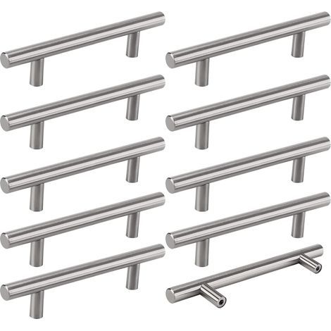 10 Poignées Cuisine Argent – Creuses Brossées, Entraxe 128 mm – avec Vis (1/5)