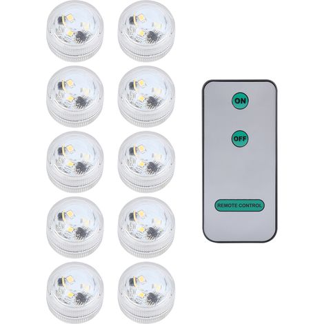 10 pièces Bougies LED étanches rondes submersibles avec télécommande, blanc chaud
