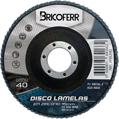 Bricoferr Lot de 10 disques plats à lamelles zirconium Ø 115 mm grain 40 (1/2)