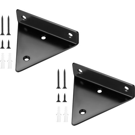 Lot de 2 supports d'étagère triangulaires flottants multifonctionnels supports muraux en métal robuste avec vis pour étagère de rangement étagère de bibliothèque Noir (1/5)