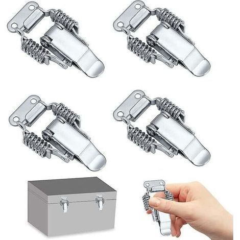 4 pièces Loquet et targette en acier inoxydable ressort levier loquet tension loquet bascule tension loquet boîte loquet levier serrure pour valise, tiroir boîte à outils boîte médicale, Silver Bet (1/5)