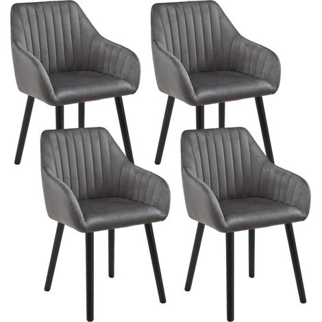 Lot de 4 chaises de salle à manger en velours gris foncé avec accoudoirs et pieds en bois (1/5)