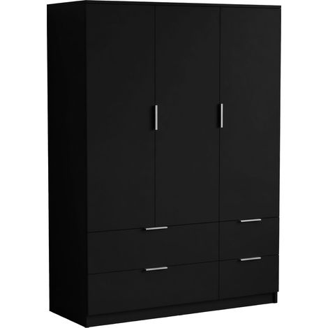 Trega 3 Door 4 Drawer Wardrobe with Large Storage Capacity and Hanging Rail in Black