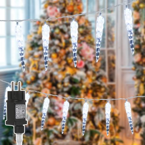 Jiubiaz Guirlande lumineuse stalactite 40 LED, longueur totale 10 m, 8 modes lumineux, 31 V, blanc froid, déco de fenêtre pour Noël (1/5)