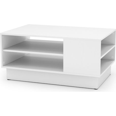 Tavolino rettangolare multifunzionale 86 x 56 x 41 cm con vano portaoggetti a giorno design contemporaneo in legno bianco 200013789