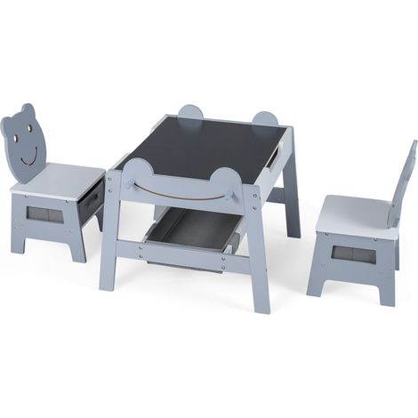 Design ours, table enfant 5-en-1 et 2 chaises, plateau réversible ardoise/tableau blanc, pour chambre enfant (1/2)