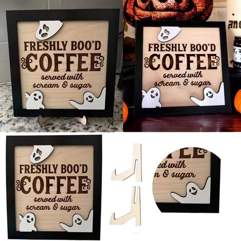 Panneau En Bois - Panneau Café - Décoration Rétro Pour Bar Ou Salon - 15 x 15 cm - 1 Pièce (1/5)