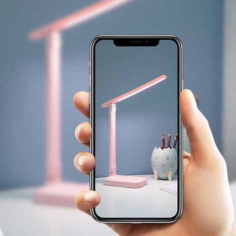 Faltbare, per USB aufladbare LED-Stehlampe, augenschonendes Licht, berührungsempfindlich, für Schüler, Kinder, Büro, zum Lesen, Nachttisch, Sakura-Rosa (1/5)