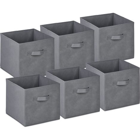 24 x storage boxes, 19 l, fabric boxes, HWD 26.5x28x28cm, foldable organiser, handle, light grey, set