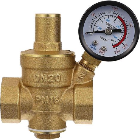 UKCOCO 1PC DN20 Vanne de régulation de pression d'eau robuste en laiton réglable avec manomètre (style aléatoire) (1/3)