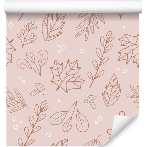 Papier peint Feuilles sèches, coloris pêche et crème, pour salon et chambre, 50 x 1000 cm (1/5)