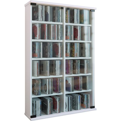 Bois CD DVD Support Étagère Roma Porte en verre 92x60x18 - VCM
