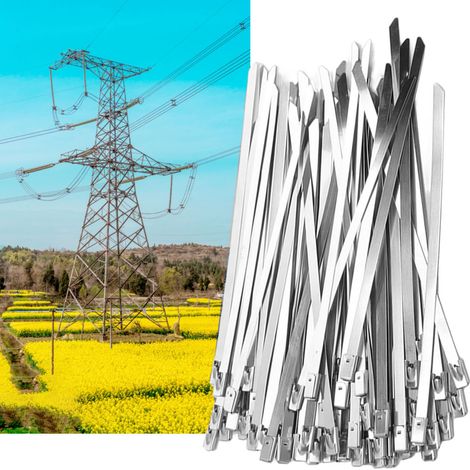 Lot de 100 attaches de câbles en acier inoxydable pour la fixation et le regroupement de fils, câbles et équipements - Résistance aux hautes températures et à l'oxydation (Type A) (1/5)
