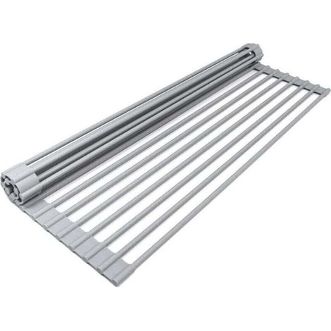 Panier égouttoir d'évier,Égouttoir pour évier de Cuisine – Support Enroulable – Étagère de Lave-Vaisselle Enroulable résistant à la Chaleur – Facile à Ranger 19 Tubes (33 x 45 x 1 cm) (Gris) (1/4)