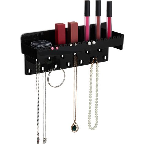 Porta joyas de pared negro con estante