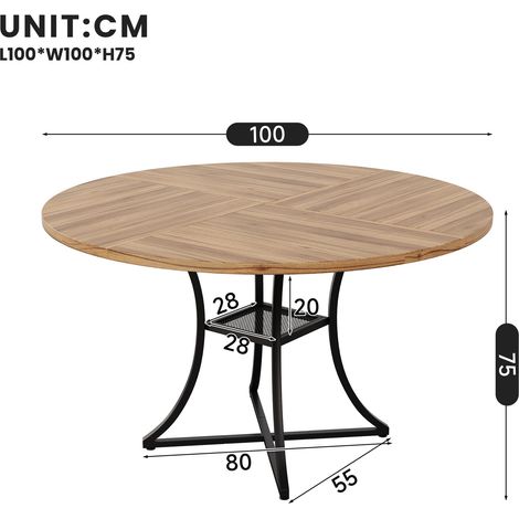 Table à manger ronde en MDF avec finition noyer et structure en métal noir 87,1 x 57,1 x 15,6 cm HOMAIRE (1/5)