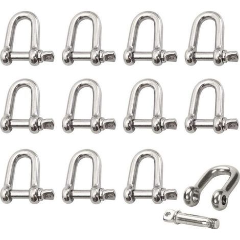 Manille Inox 12 Pièces M4 Manille Inox Acier Manille de Levage Manille D'anneau de D de Chaîne Manille Goupille Vis Boucle Manille Droite Joint Fermoir pour Chaîne (1/5)