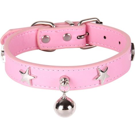 Collier Cuir Chien avec Clochette et étoile Colliers pour Chiens Petits Moyens et Grands Collier pour Chiens Femelles et Mâles Rose XS (1/5)