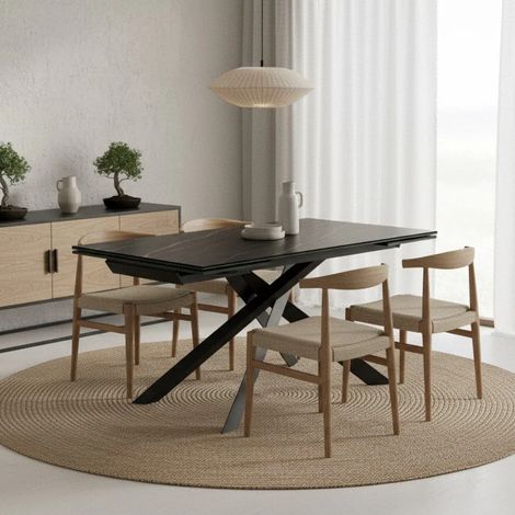 Axis, Tavolo allungabile con top in Ceramica su vetro Marmo portoro (90cm X 160/240cm H. 76cm)  Duzzle (1/5)