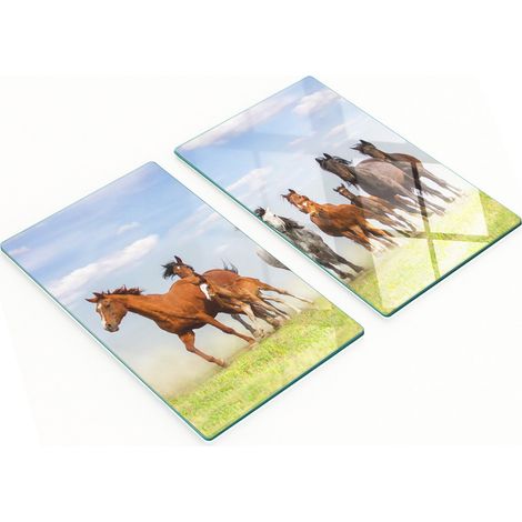 Tablas de cocina de vidrio templado con gr谩ficos de caballos al galope, 2x30x52 cm