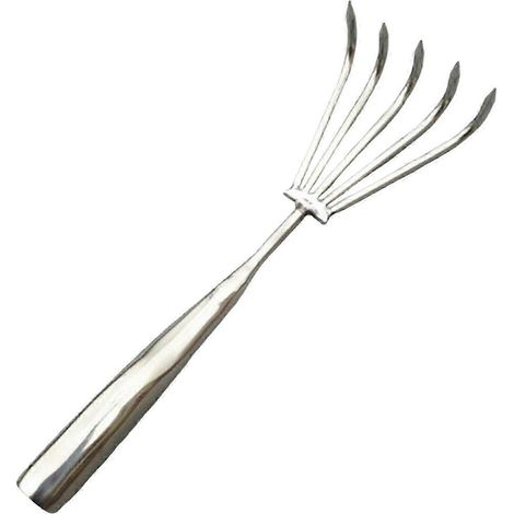 Handrechen aus Edelstahl, Metall-Strauchrechen, Gartengerät mit ergonomischem Griff, Bodenfräse, Gartenrechen zum Aufsammeln von Laub im Garten-5 Tines (1/5)