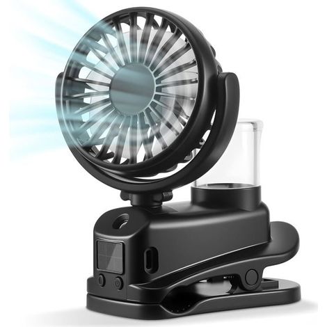 Ventilateur brumisateur à pince avec affichage LED, mini ventilateur portable rechargeable, 4 vitesses (noir) (1/5)