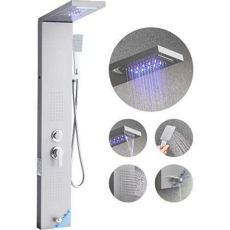 VEVOR Pannello Doccia a Torre con Soffione a Cascata Colonna Doccia in Acciaio Inox da 1345 mm, Rubinetto a 5 Funzioni, Sistema di Massaggio a Pioggia da Parete, con Doccetta, Beccuccio per Vasca