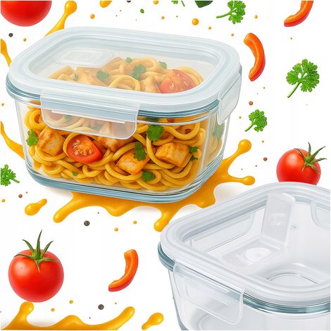 Recipiente de vidrio Lunchbox cuadrado 520 ml para comida cena ensaladas (1/5)