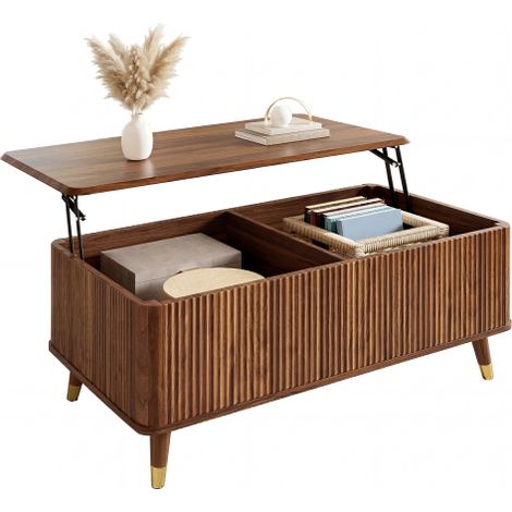 Table Basse Réglable en Hauteur, Pull-Out, Table Basse Extensible, Compartiment de Rangement Séparé et Caché, Noix Couleur (1/5)