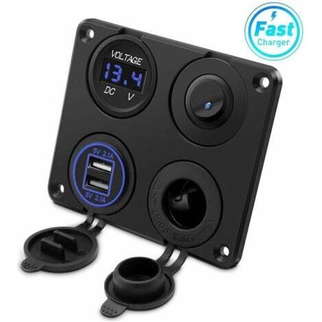 Prise allume-cigare, double port USB 4.2A, prise DC 12V, interrupteur et affichage LED Voltmètre Prise courant chargeur voiture étanche pour voiture 12V/24V, bateaux et marine, moto (1/5)