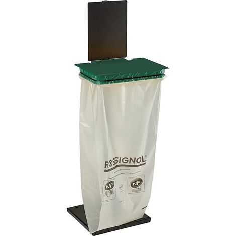 Support sac avec couvercle Rollec sur socle - 110l - vert mousse - RAL 6005
