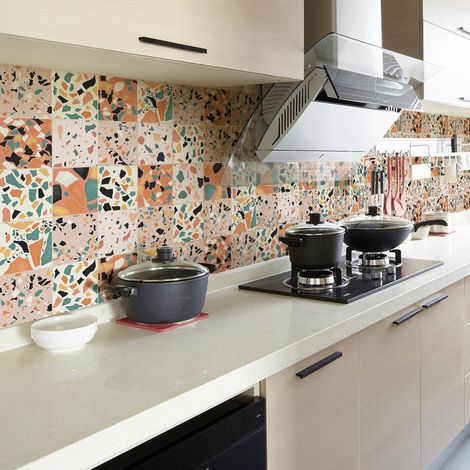 Sticker Mural Carrelage adhésif Cuisine Salle de Bain - 30 Stickers CARRELAGES TERRAZZO - 30 stickers 15x15cm (1/5)