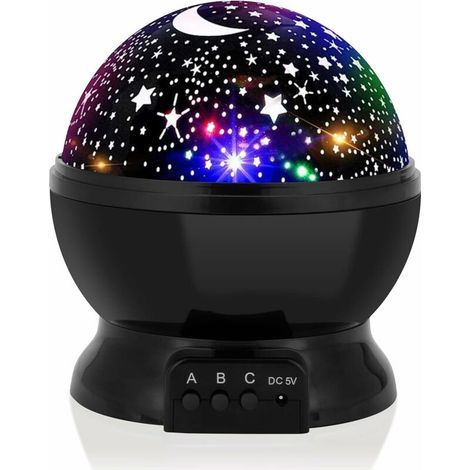 Projecteur d'étoiles. Veilleuse étoilée, projecteur lune et étoiles rotation à 360° - 4 LED 9 couleurs changeantes avec USB (1/5)