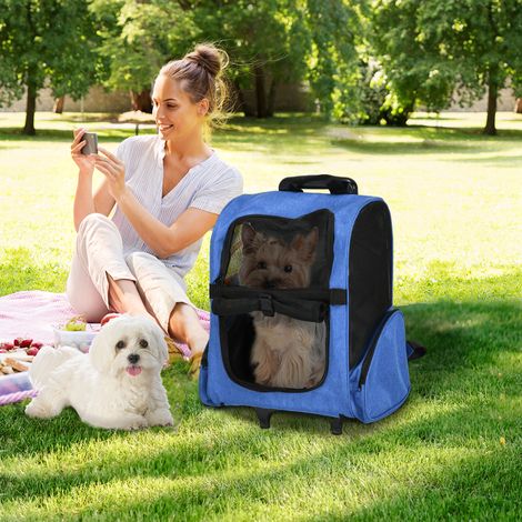Sac de transport à roulettes pour chien 2 en 1 trolley chariot poignée téléscopique sacs rangement bleu 42 x 25 x 55 cm conception robuste