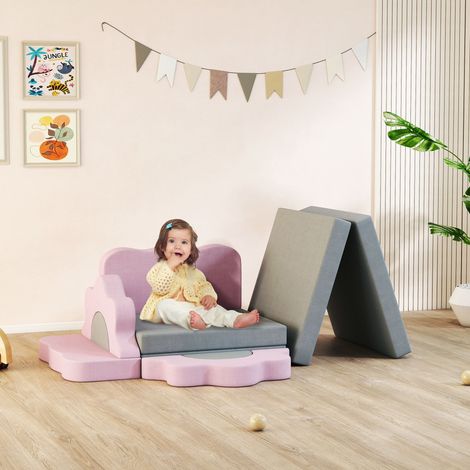 Ensemble de 12 blocs en mousse pour escalader, tapis de jeu intérieurs avec couverture en velours côtelé, ramper, construire, gris+rose