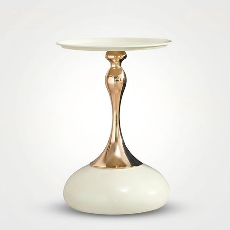Tavolino rotondo moderno in metallo 38 cm bianco e oro, tavolino da salotto MODENUIT (1/5)