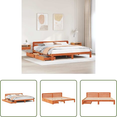 vidaXL Tiroir sous lit - Cadre de lit sans matelas cire marron 200x200cm bois pin massif (1/5)