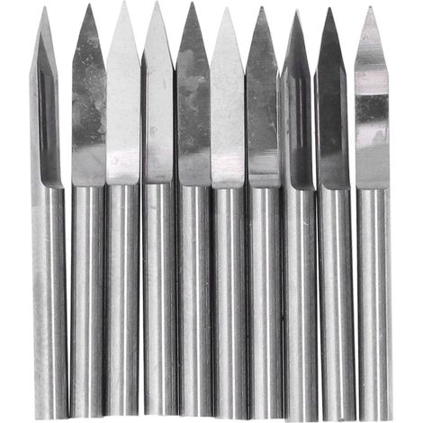 10Pcs Engraving Bits Tungsten Steel Durable High Hardness Wear Resistance CNC Router V Bits for Plastic Wood Fiberglass0.2mm