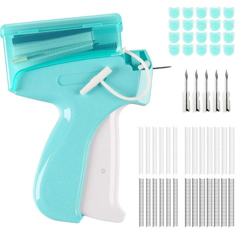 Pistola per fissaggio rapido per vestiti, mini macchina da cucire portatile, pistola per etichette tessili Stitchy, etichettatrice per abbigliamento con 5 aghi, bottoni, 3000 fili a paletta per fissag