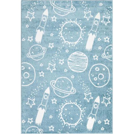Tapis pour chambre d'enfant Astronaute Bleu et Blanc 140x200cm