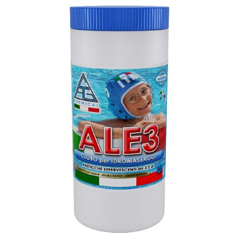 Chlore effervescent ALE3 pour piscines Pastilles de 3 gr en sachet de 1 kg a' dissolution rapide