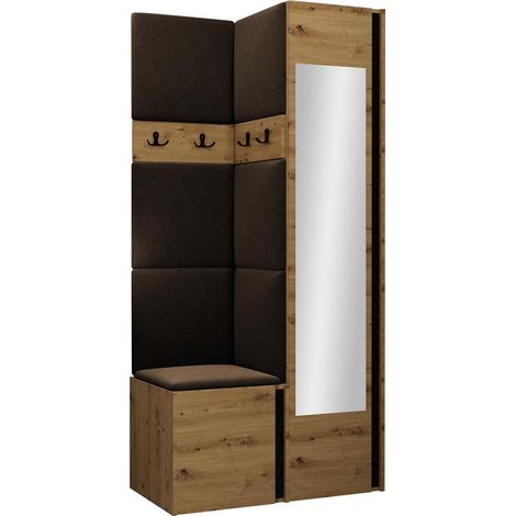 Meuble d'entrée Pinis XXV, Chêne Artisan + Noir, 186x82x46cm, Disponible, Stratifié, Tissu, À poser, Murale