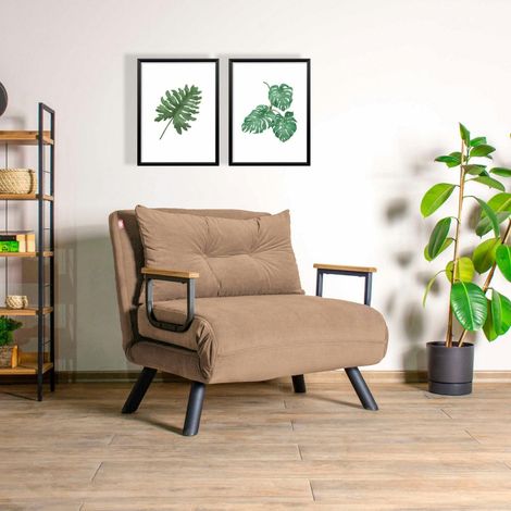 Fauteuil convertible marron clair couchage 175 cm MODI (1/5)