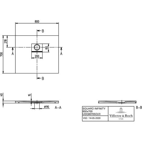 Villeroy & Boch UDQ8070SQI2IVAL DW Squaro Infinity 800x700x40 mm